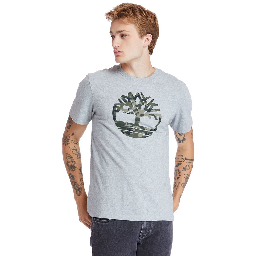 Camisetas Timberland Argentina Hombre - Kennebec River Tree-Logo - Gris - DSBUWP-806